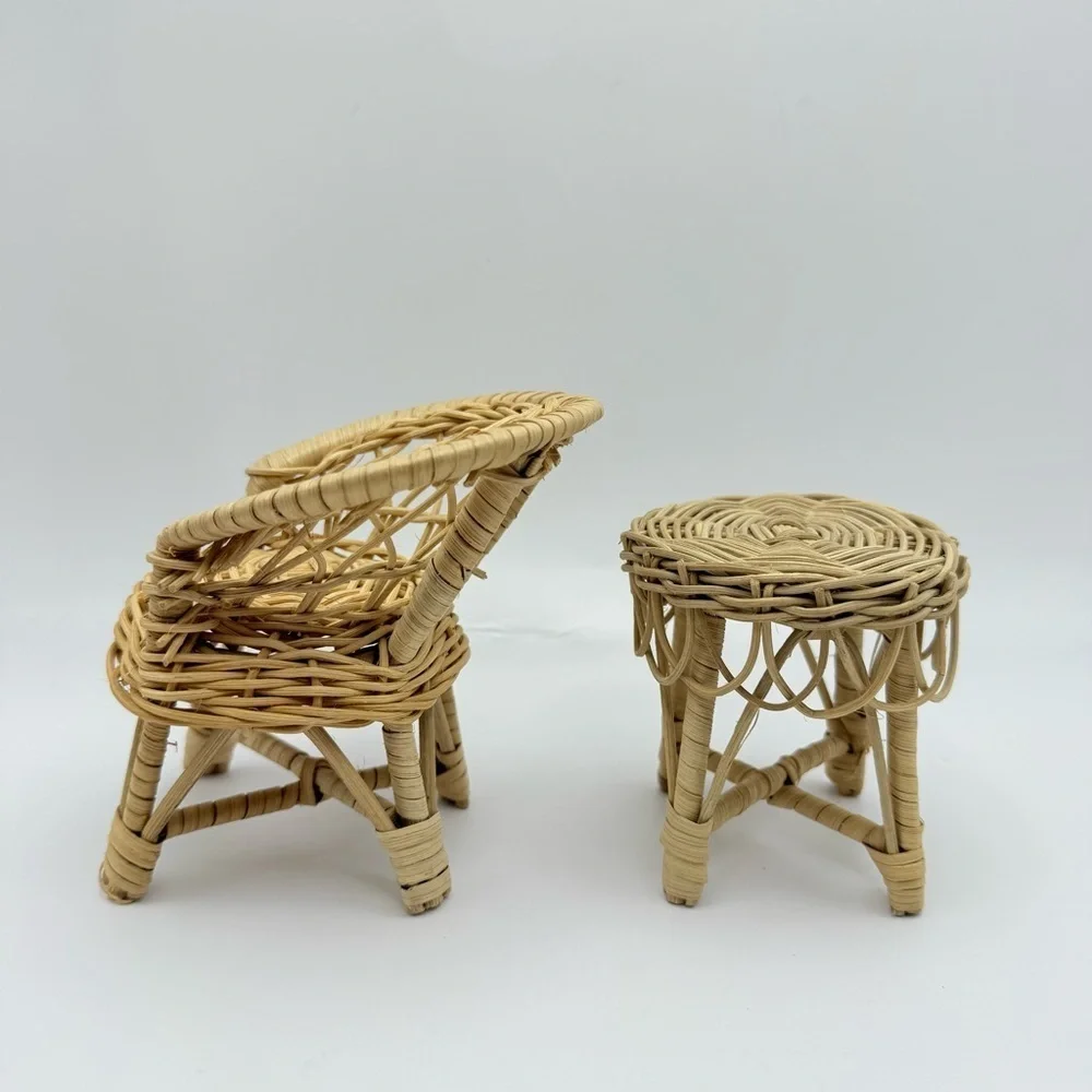 Wicker Rattan Chair And Table Set 2 Piece Toy 11” Doll Barbie Size